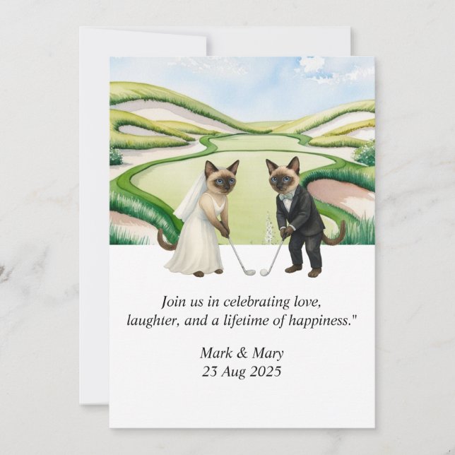 Invitación Golf Wedding themed for Cat Lovers (Anverso)