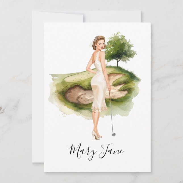 Invitación Golf Woman golfer on golf course Bridal  (Anverso)