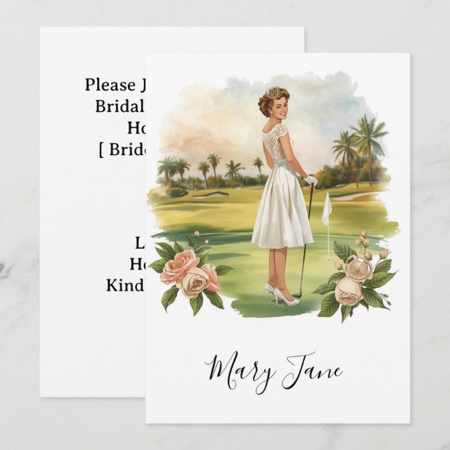 Invitación Golf Woman golfer on golf course Bridal  (Anverso / Reverso)