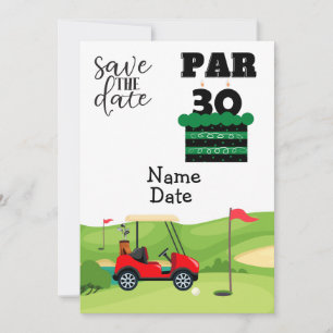 Invitación Golfer 30 cumpleaños con carrito de golf Save the