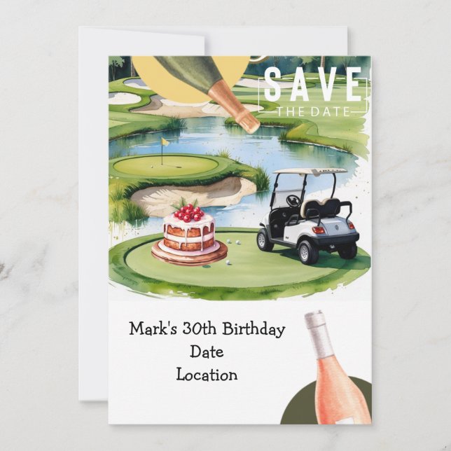 Invitación Golfer 30 cumpleaños con carrito de golf Save the  (Anverso)