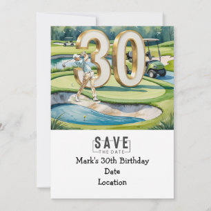 Invitación Golfer 30 cumpleaños con carrito de golf Save the 