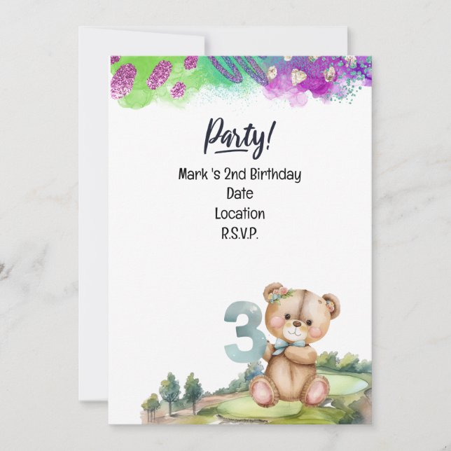 Invitación Golfer 3er cumpleaños salva al chico de la fecha (Anverso)