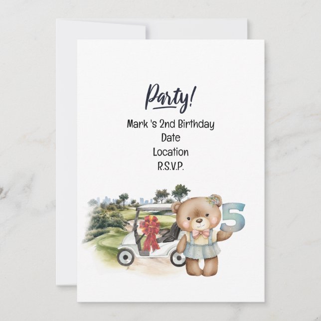 Invitación Golfer 5º cumpleaños Chica fecha para guardar (Anverso)