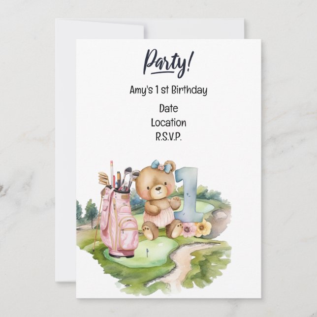 Invitación Golfer Baby 1er cumpleaños Salva la fecha (Anverso)