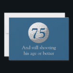 Invitación Golfer Golf Blue 75th Birthday Invitation<br><div class="desc">Puedes personalizar todo el texto de esta invitación a la fiesta de cumpleaños temática 75. Puedes cambiar el texto y el número en la parte delantera y usarlo para un cumpleaños 50, 60, 70 u otro. El diseño incluye un carrito de golf amarillo brillante en la parte trasera y un...</div>