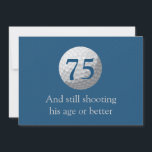 Invitación Golfer Golf Blue 75th Birthday Invitation<br><div class="desc">Puedes personalizar todo el texto de esta invitación a la fiesta de cumpleaños temática 75. Puedes cambiar el texto y el número en la parte delantera y usarlo para un cumpleaños 50, 60, 70 u otro. El diseño incluye un carrito de golf amarillo brillante en la parte trasera y un...</div>