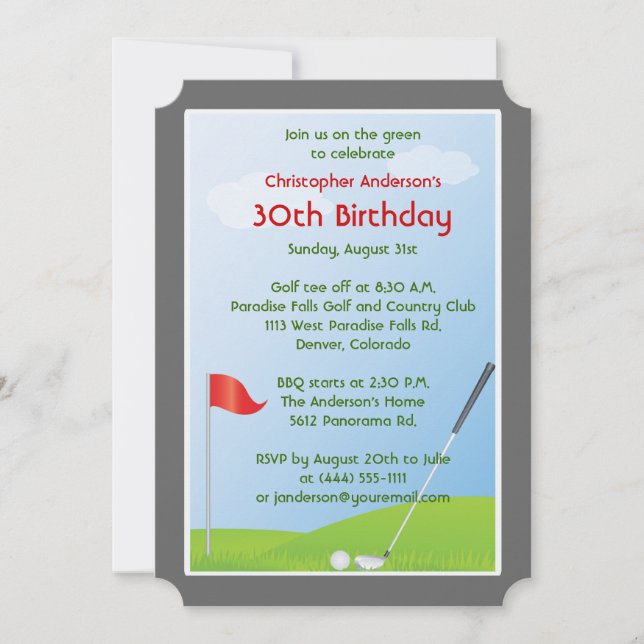 Invitación Golfer Golf Golf Ball y Bandera 30 cumpleaños (Anverso)
