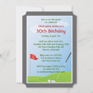 Invitación Golfer Golf Golf Ball y Bandera 30 cumpleaños