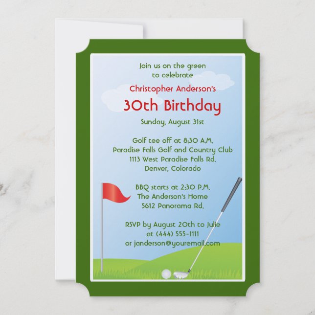 Invitación Golfer Golf Golf Ball y Bandera 30 cumpleaños (Anverso)