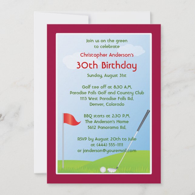 Invitación Golfer Golf Golf Ball y Bandera 30 cumpleaños (Anverso)
