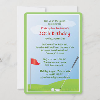 Invitación Golfer Golf Golfing Ball y Bandera 30 cumpleaños