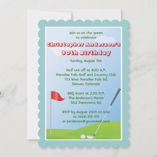 Invitación Golfer Golf Golfing Ball y Bandera 30 cumpleaños (Anverso)