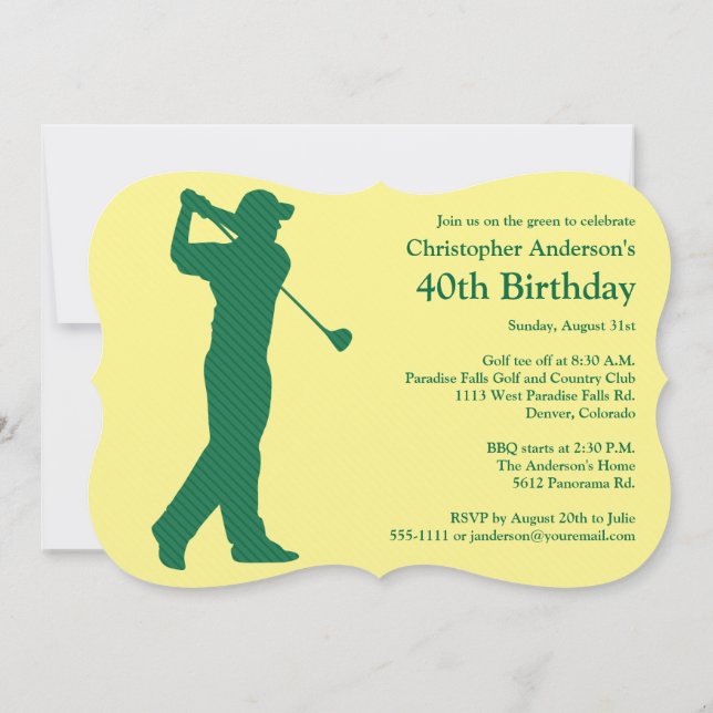 Invitación Golfer Golf Green tan 40 cumpleaños (Reverso)