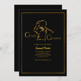 Invitación Golfer groom Golf Bachelor Party Luxury Faux Gold