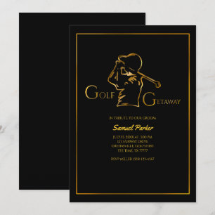 Invitación Golfer groom Golf Bachelor Party Luxury Faux Gold