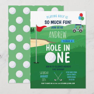 Invitación Golfing Hole en un primer cumpleaños invita a dive