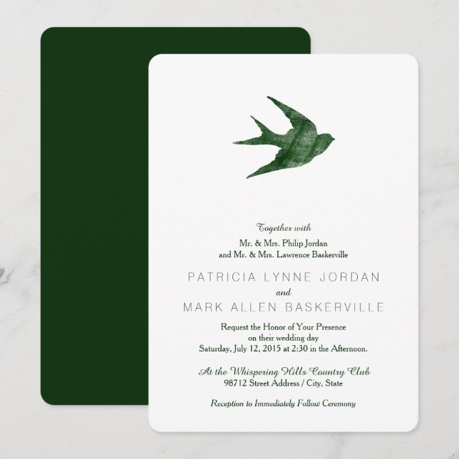 Invitación Golondrina Vintage  (Anverso / Reverso)