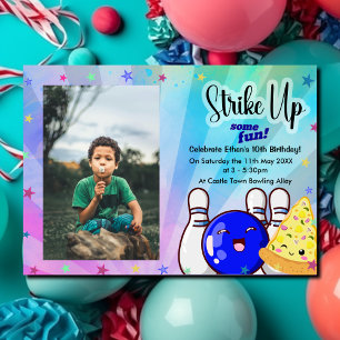 Invitación Golpe Azul Diviértete, Bolos Con Foto 