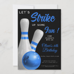 Invitación Golpe Azul Diviértete chico cumpleaños bolos