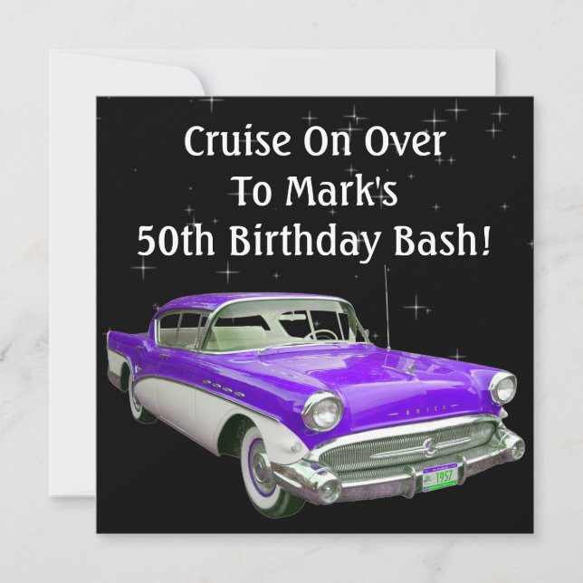 Invitación Golpe clásico púrpura del cumpleaños del coche del (Anverso)