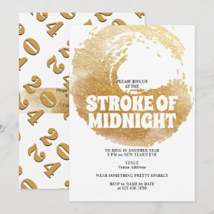 Invitación Golpe de Medianoche Fiesta Negro Oro Nochevieja