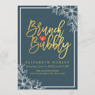 Invitación Golpe de oro Brunch floral Bubbly Bridal Shower