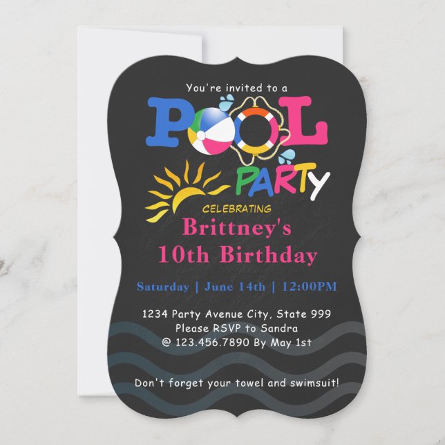 Invitación Golpe del cumpleaños de la fiesta en la piscina (Anverso)