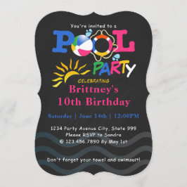 Invitación Golpe del cumpleaños de la fiesta en la piscina
