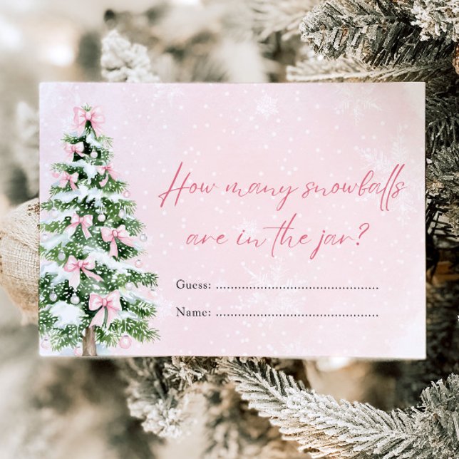 Invitación Golpea a los Navidades cuántas bolas de nieve en e (Pink Bows Christmas How Many Snowballs Baby Shower Game )