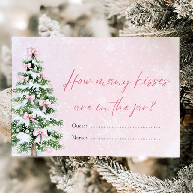 Invitación Golpea a los Navidades cuántos besan el juego de B (Pink Bows Christmas How Many Kisses Baby Shower Game)