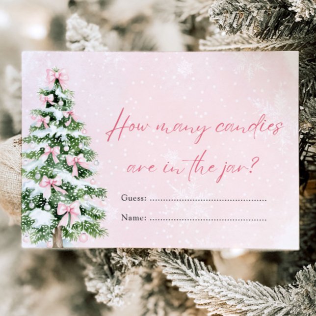 Invitación Golpea a los Navidades cuántos partidos de Baby Sh (Pink Bows Christmas How Many Candies Baby Shower Game)