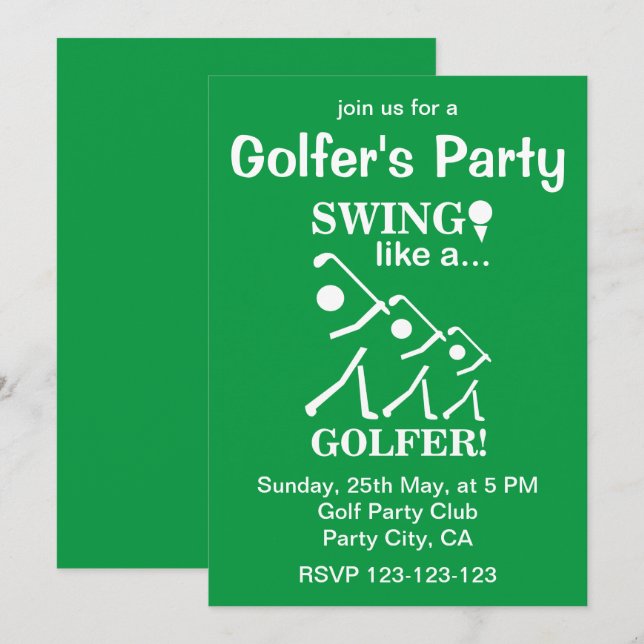Invitación Golpea como un golfista Fiesta de golf (Anverso / Reverso)
