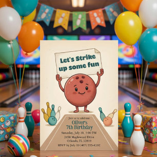 Invitación Golpea Diversión Fiesta de Bolos Niño Cumpleaños 7