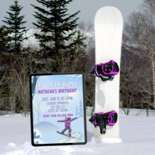 Invitación Golpea las pistas, Cumpleaños de chica snowboard