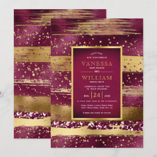 Invitación Golpes de oro y borgoña y boda de confeti