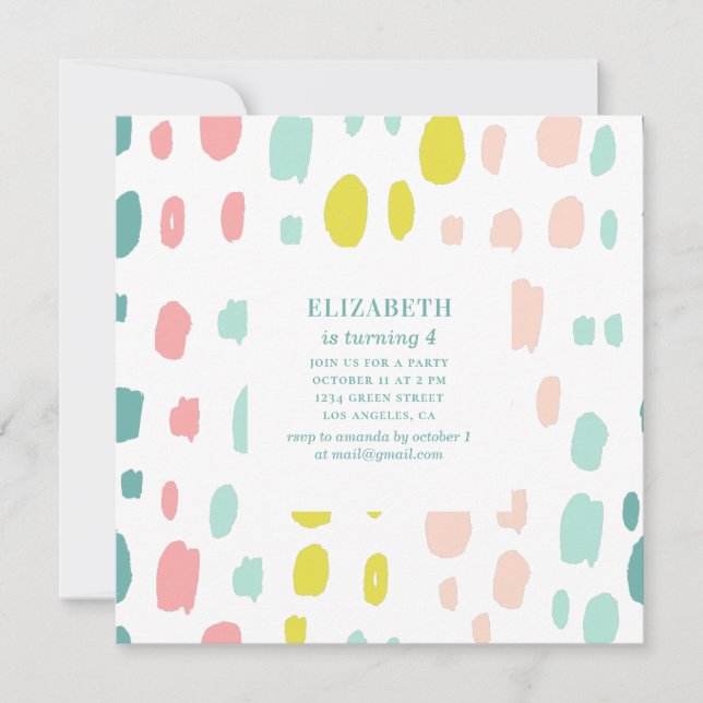 Invitación Golpes de pincel lindo. Aniversario de los niños d (Anverso)