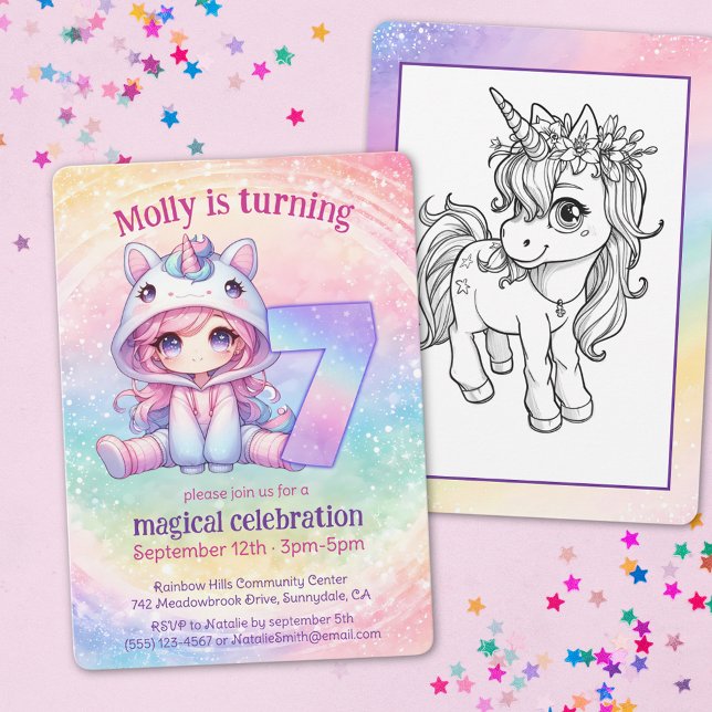 Invitación Goma arcoiris de unicornio 7 años (Subido por el creador)