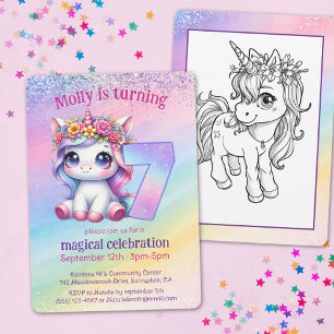 Invitación Goma arcoiris de unicornio 7 años