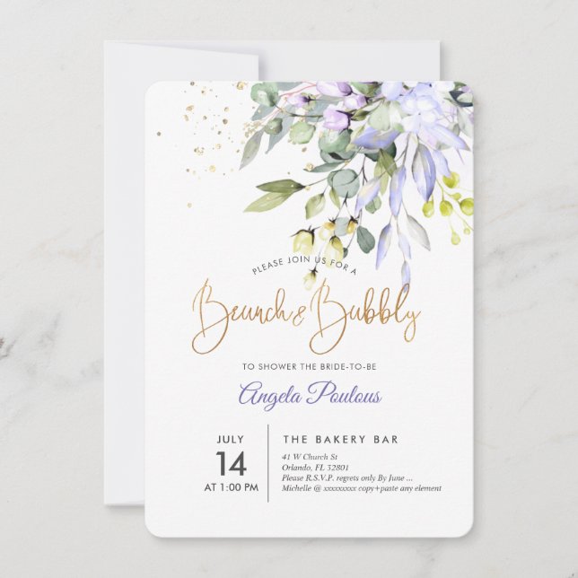 Invitación Goma azul PixDezines Eucalyptus Brunch+Bubbly (Anverso)