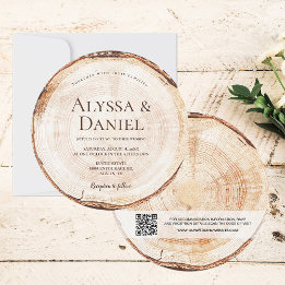 Invitación Goma de corte de madera Código QR detalla Boda rus