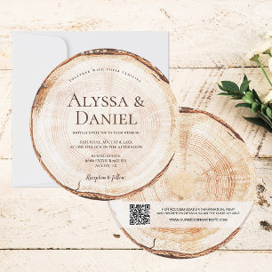Invitación Goma de corte de madera Código QR detalla Boda rus