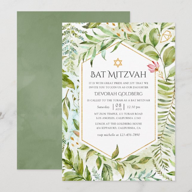 Invitación Goma de cristal geométrico Bat Mitzvah (Anverso / Reverso)