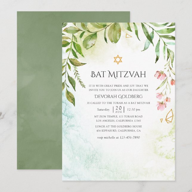 Invitación Goma de cristal geométrico Bat Mitzvah (Anverso / Reverso)