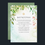 Invitación Goma de cristal geométrico Bat Mitzvah<br><div class="desc">mitzvah,  murciélago de verdor de moda,  invita con marco geométrico de oro y lavado de color verde salado a la inversa diseñado para ser rápida y fácilmente adaptado a las especificaciones de tu evento.</div>