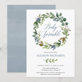 Invitación Goma neutra de género polvoriento bebé rociado azu