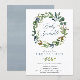 Invitación Goma neutra de género polvoriento bebé rociado azu