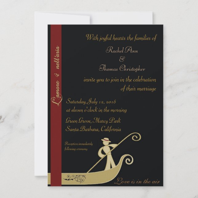 Invitación Góndola - el amor está en el aire (Anverso)