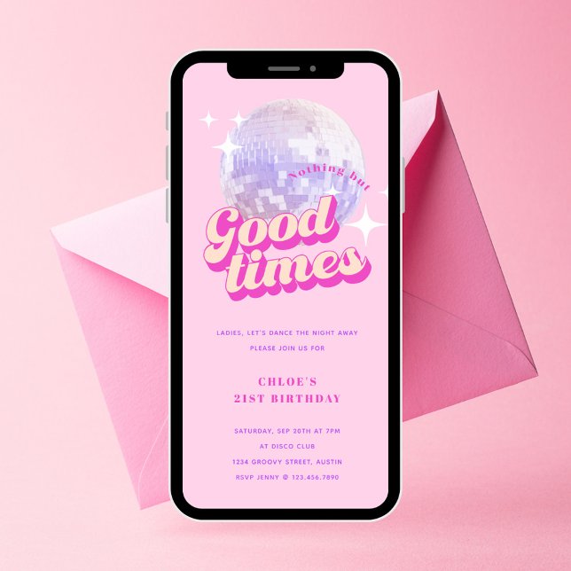Invitación Good Times Groovy Pink Birthday Party Invitation (Subido por el creador)
