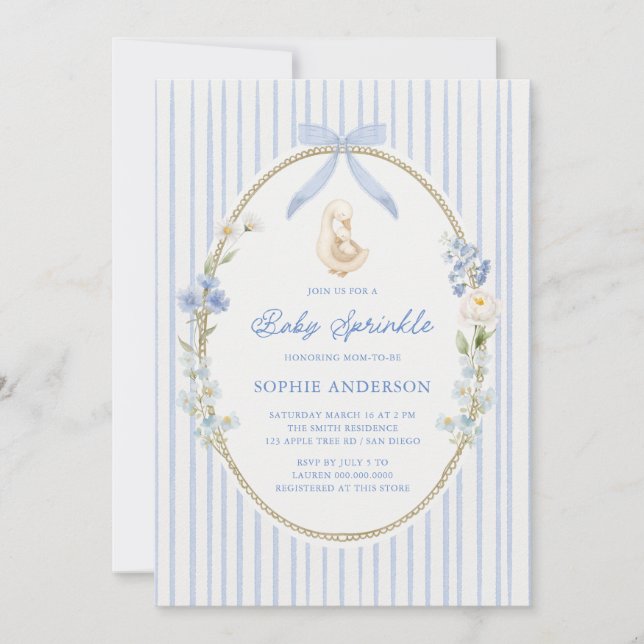 Invitación Goose Gosling Cottage Blue Baby Sprinkle (Anverso)